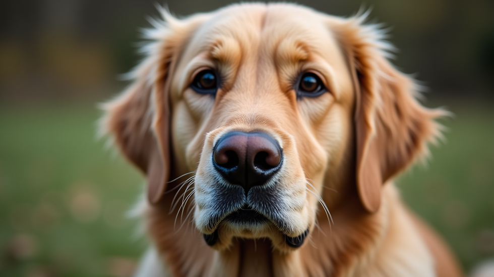 Close-up view of a Golden Retriever’s face with a shiny coat