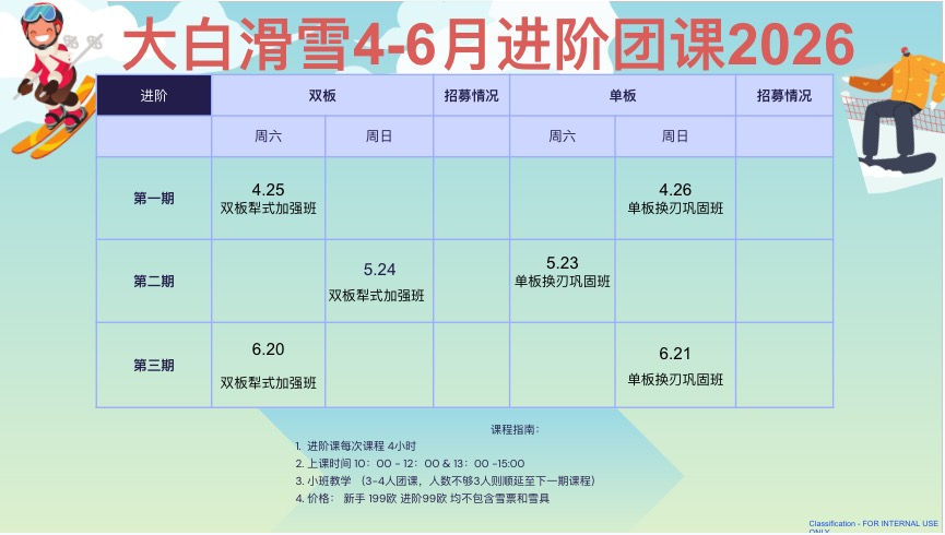 大白滑雪4-6月进阶团课2026