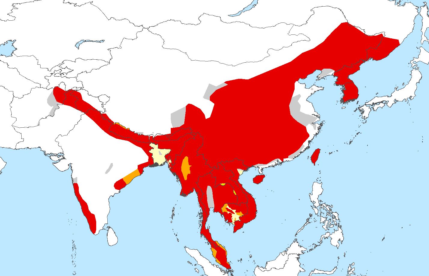 Prionailurus bengalensis distribution map RLA 2022.JPG