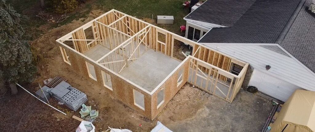 Eye-level view of a newly constructed home addition with modern design in Charlotte