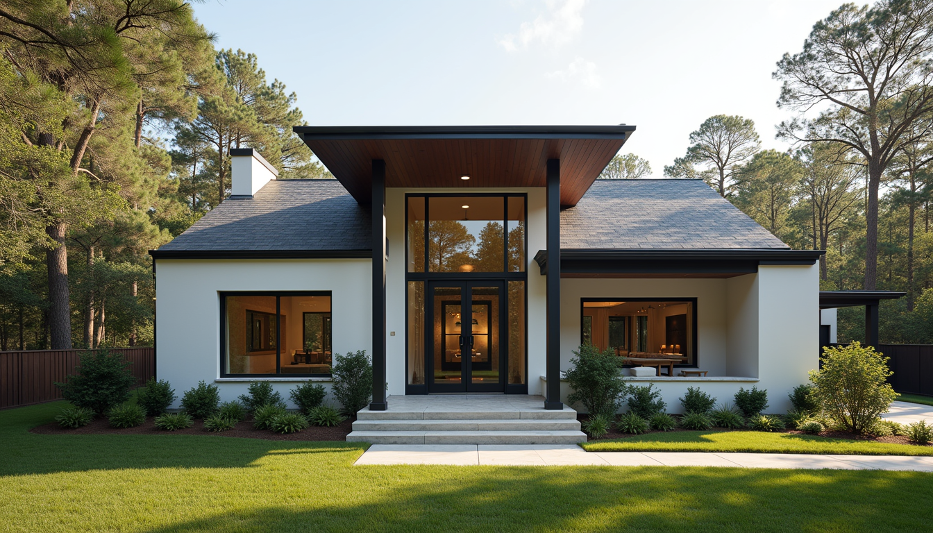 Wide angle view of a renovated Charlotte home exterior with modern design