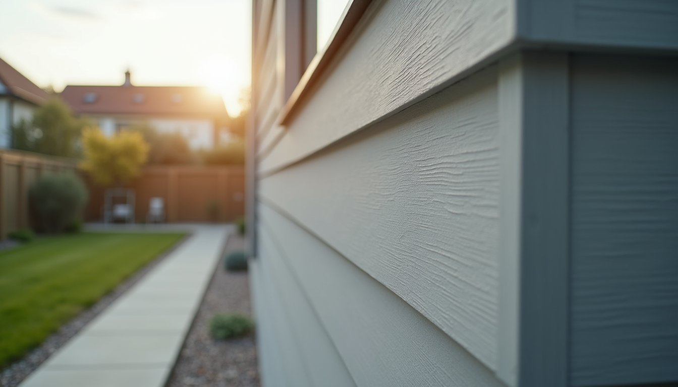 Close-up view of fiber cement siding on a modern home exterior