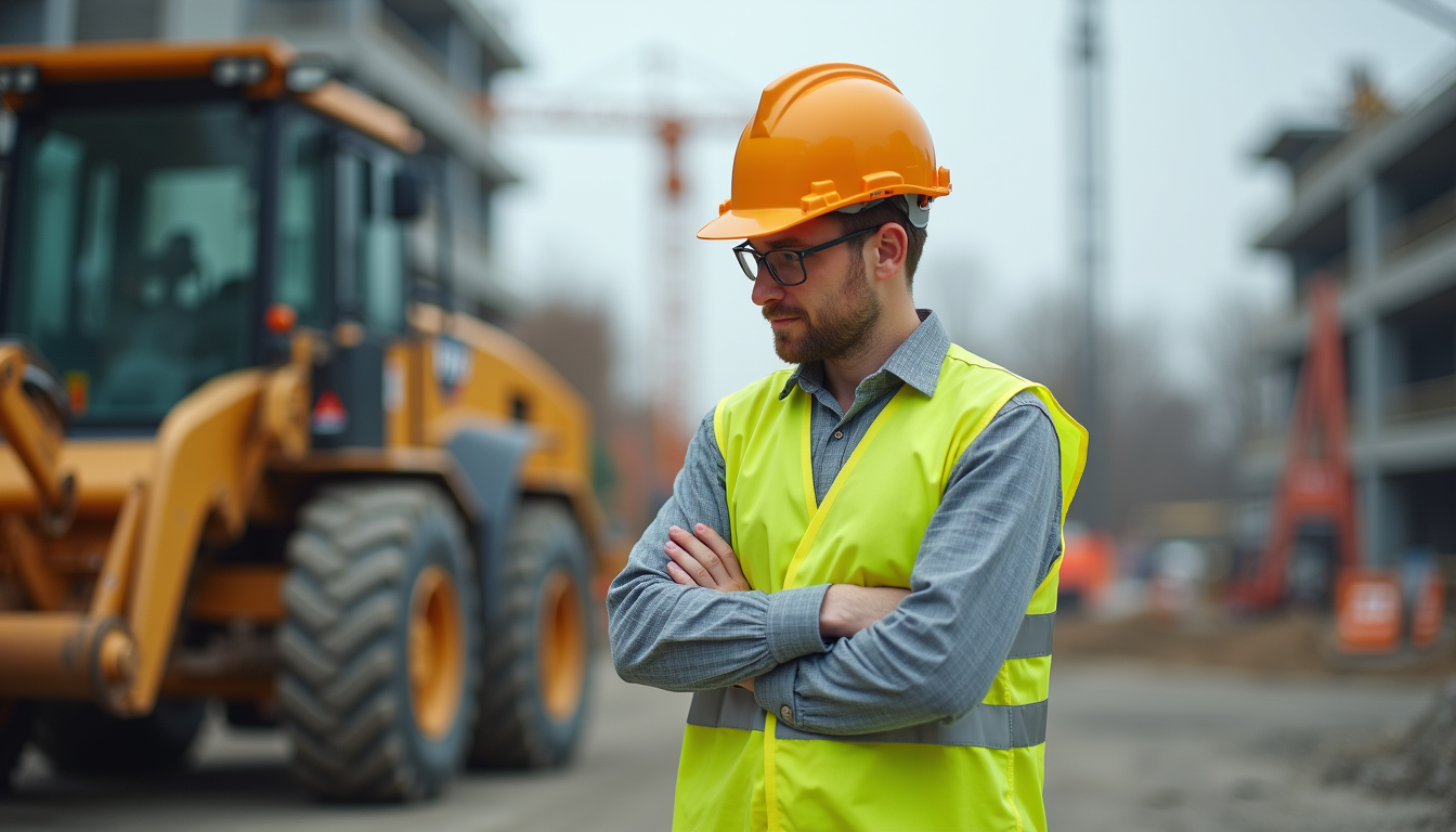 Close-up view of a construction manager inspecting safety equipment at a Charlotte construction site