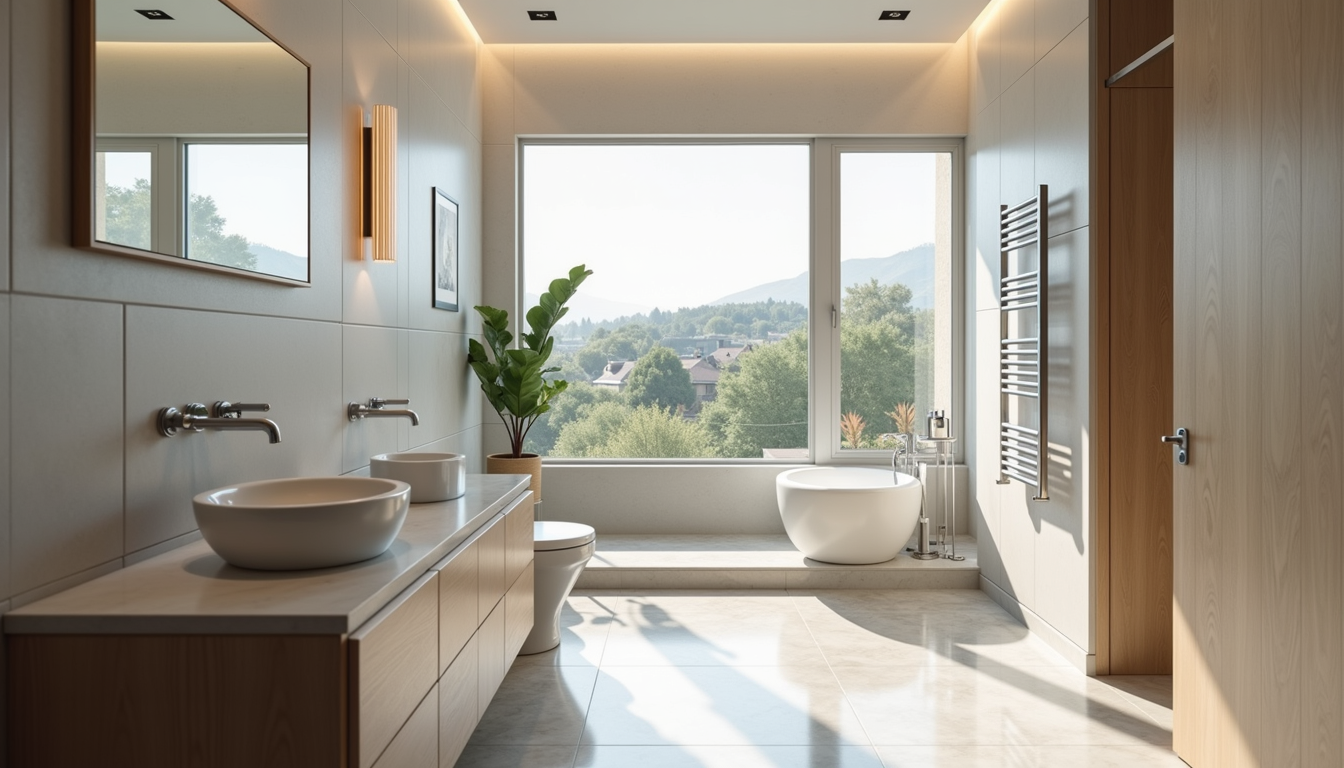 High angle view of a freshly remodeled bathroom with modern fixtures in a Waxhaw home