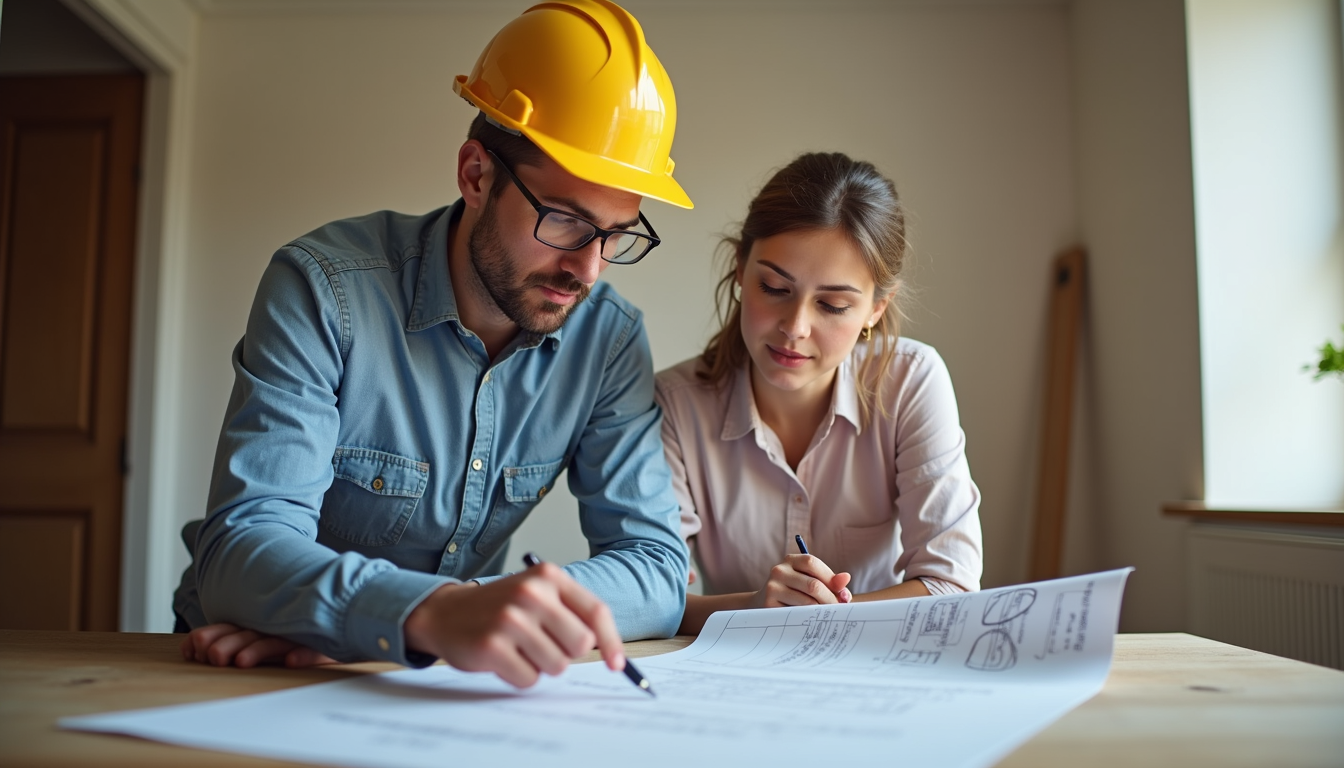 Eye-level view of a contractor discussing renovation plans with a homeowner