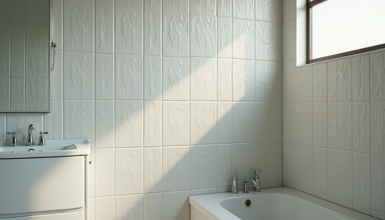 Close-up view of a partially renovated bathroom with new tiles and fixtures