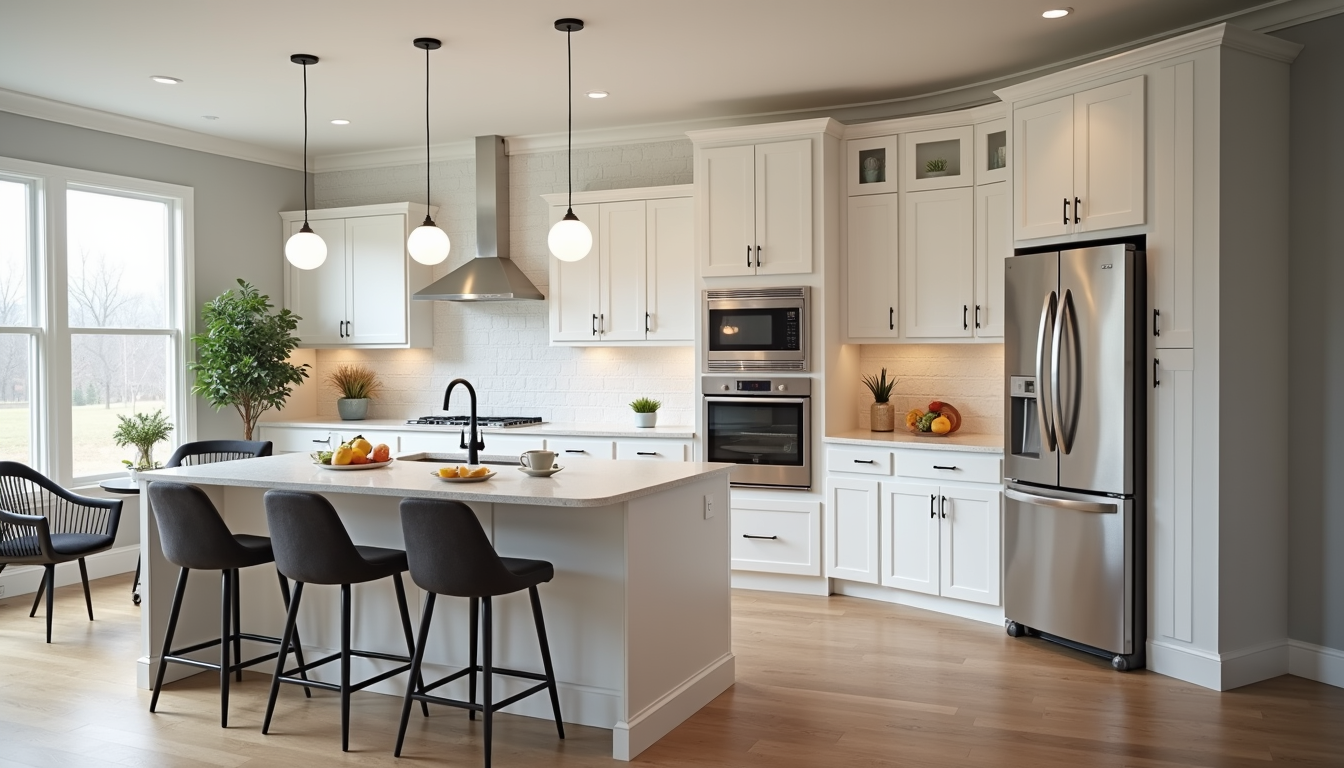 Eye-level view of a modern kitchen with new cabinets and countertops in a Charlotte home