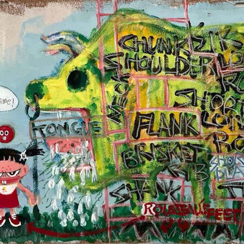 SANGO MORIMOTO It's dinner time 570×855㎜ kurk boad mixed media