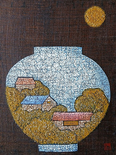 Soaked in Moonlight 3 달빛에 스미다 3 (2025) 천연옻칠 유색옻칠 계란껍데기 24×35cm 