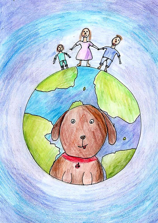  Lieselotte Loschek  9 y.o "Dog-friendly world" Colour pencils and fine liner on paper