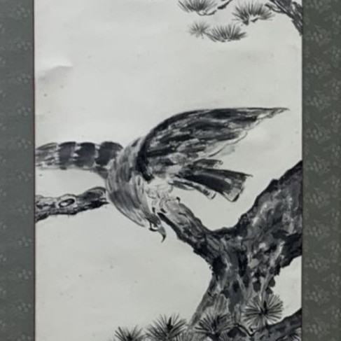 Setsuko 節子_Pine and Hawk 松に鷹_Ink on Japanese paper 和紙、墨 2009