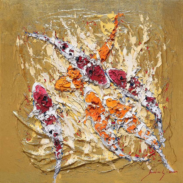 Miseon Jeon 全美仙 KOI 561G_45.5X45.5cm Mixed media on canvas
