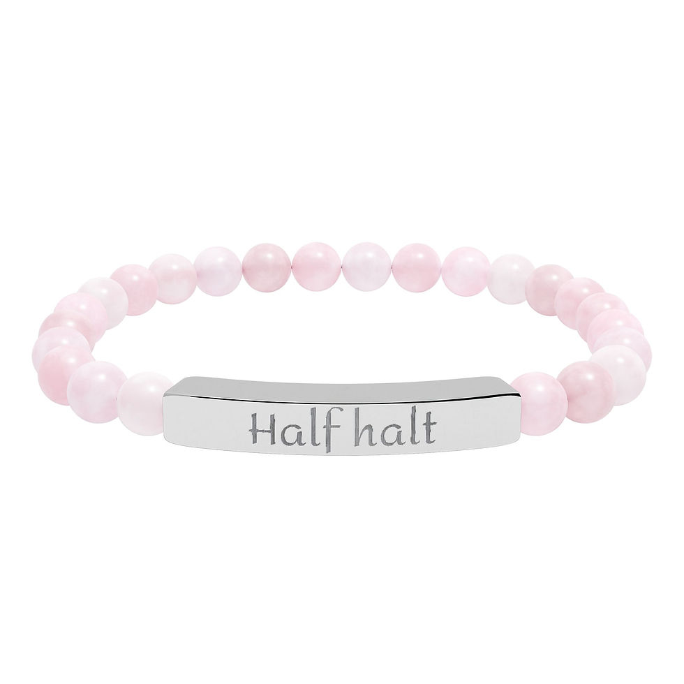 Thumbnail: "Half Halt" Engraved Natural Stone Stretch Bracelet, Silver or Gold Bar