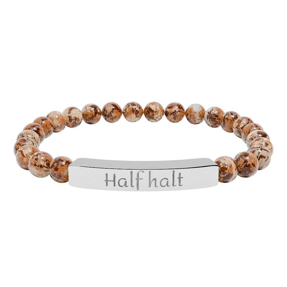 Thumbnail: "Half Halt" Engraved Natural Stone Stretch Bracelet, Silver or Gold Bar