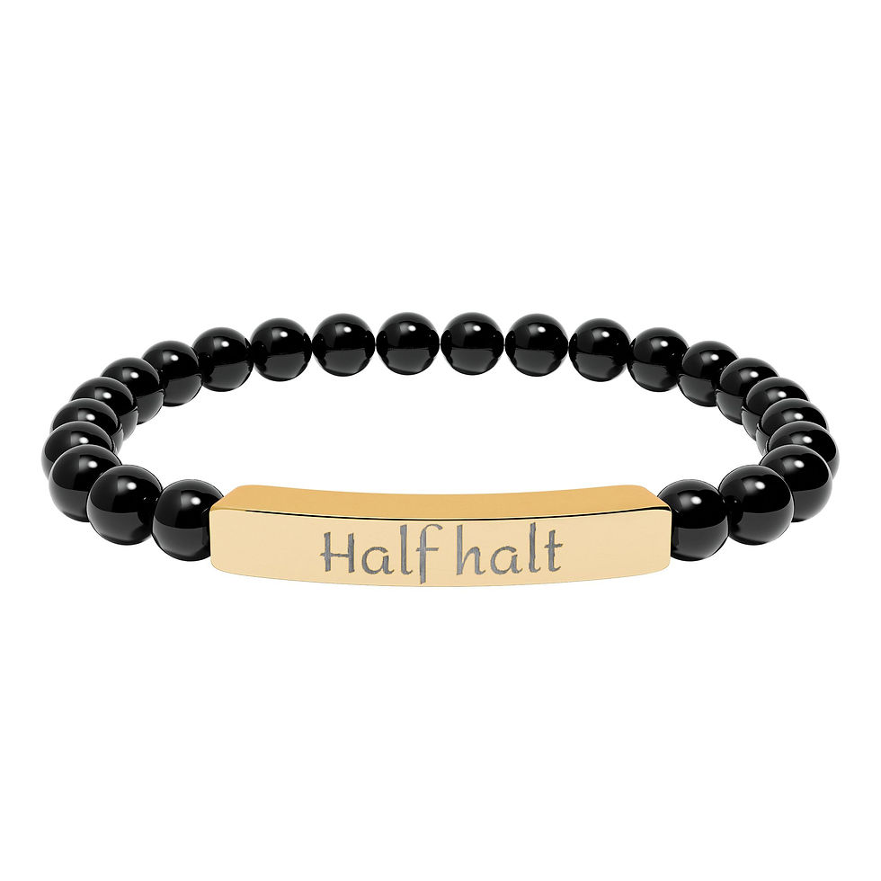Thumbnail: "Half Halt" Engraved Natural Stone Stretch Bracelet, Silver or Gold Bar
