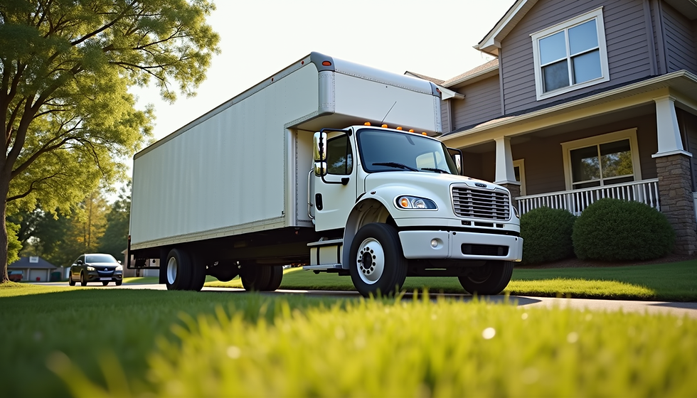 Moving truck in front of house