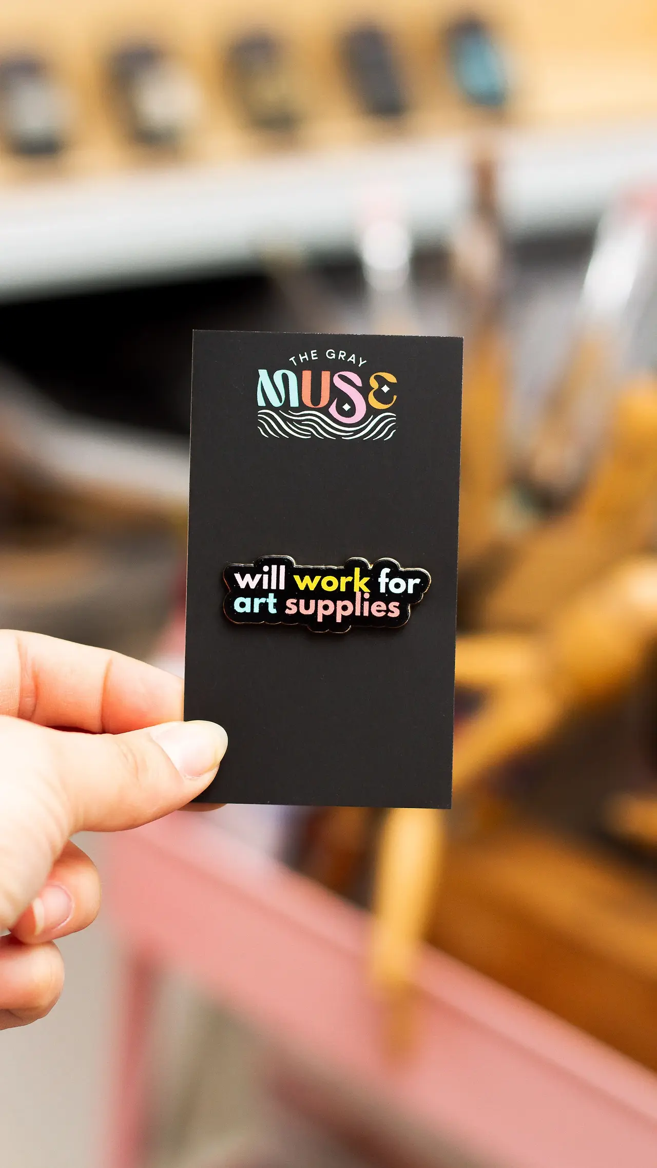 Will Work for Art Supplies Text Enamel Pin
