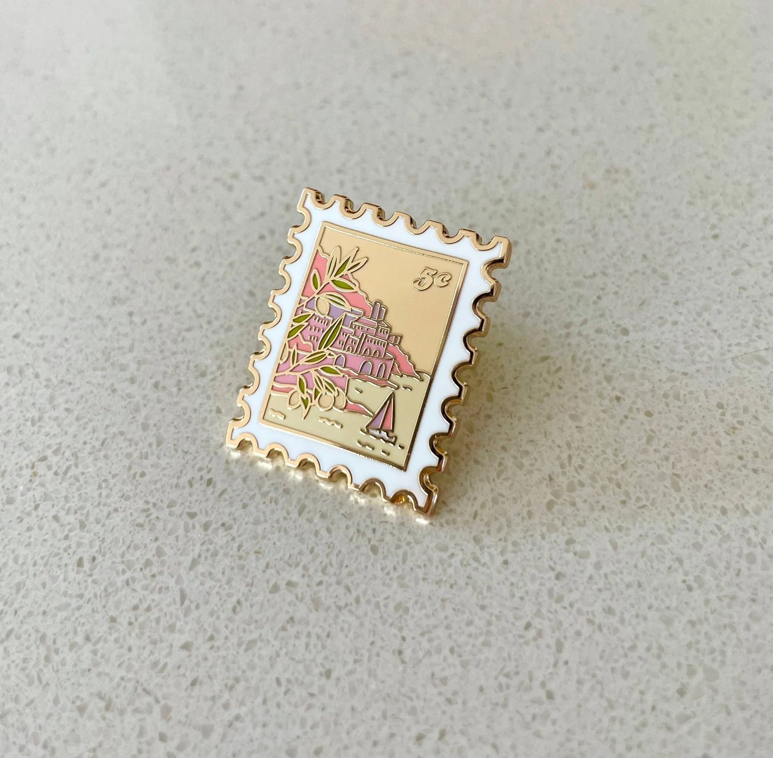 Sicilian Seascape Stamp Travel Wanderlust Enamel Pin