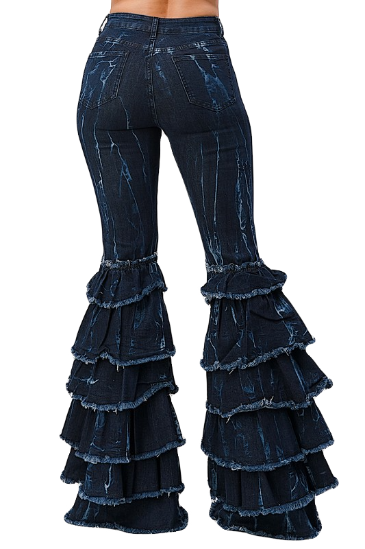 Thumbnail: TIER DISTRESSED TIE DYE FLARE DENIM PANTS