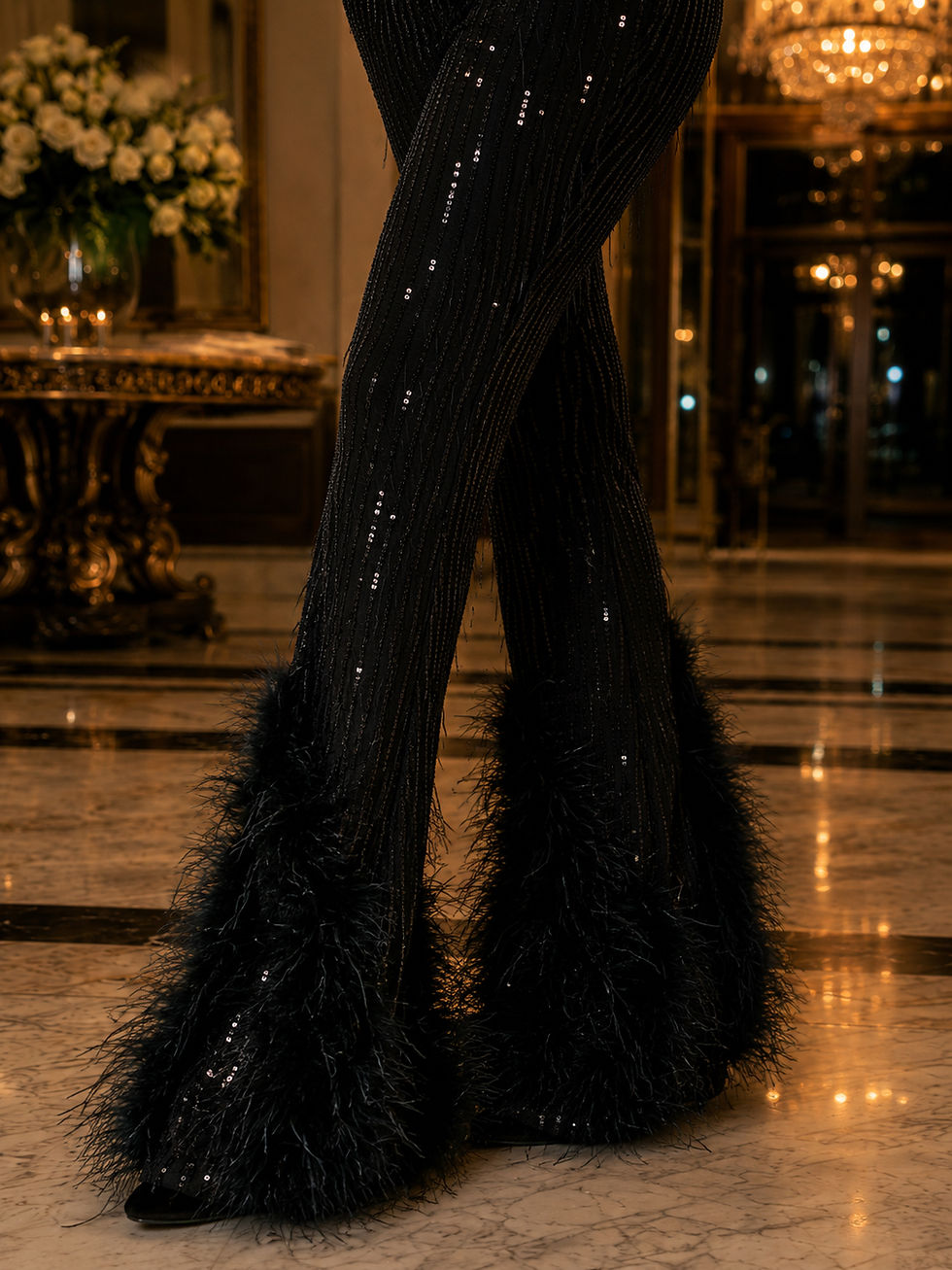 Thumbnail: ✨ Noir Muse Feather Jumpsuit