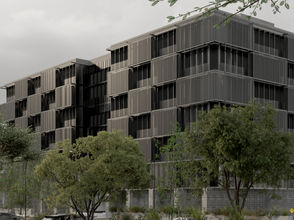 Exterior view showing concrete and steel material expression