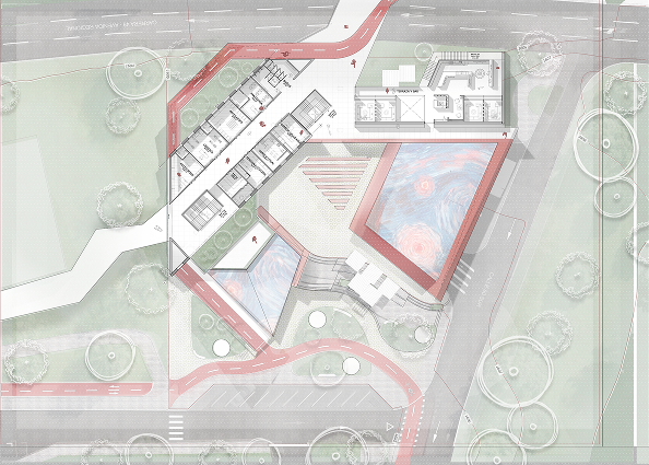 Third floor plan with bakery terrace, open-air theatre and commercial units