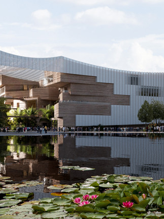 Exterior view of the Daya Bay Cultural Creative Park showing massing and arcade elements