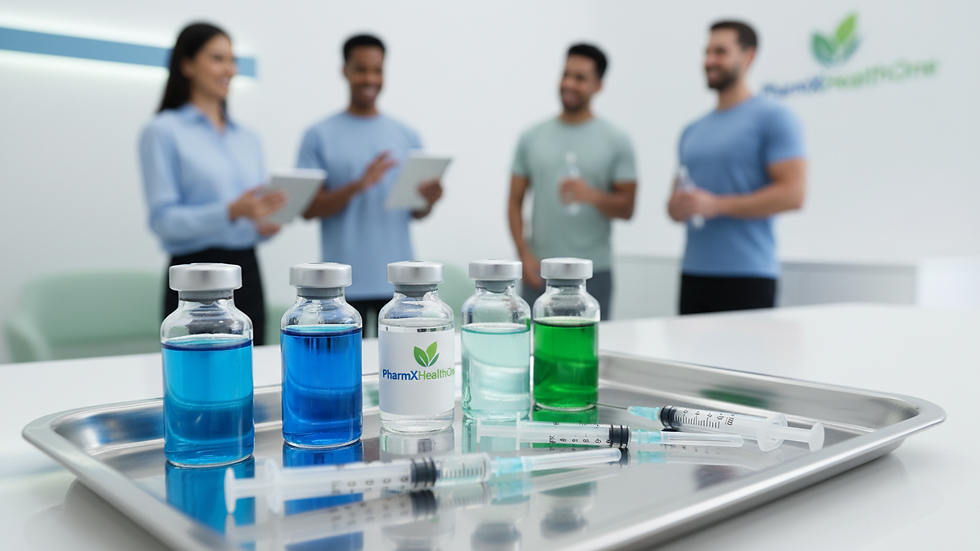 Close-up view of medical vials and syringes on a clinical tray