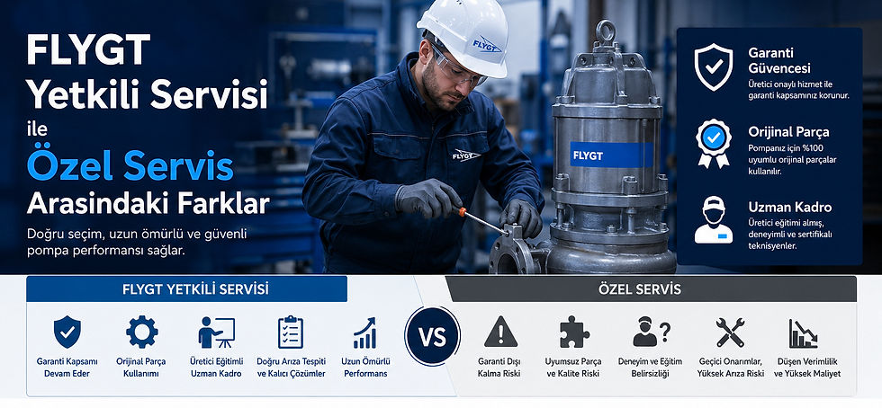 FLYGT Yetkili Servisi ile Özel Servis Arasındaki Farkları anlatan görsel
