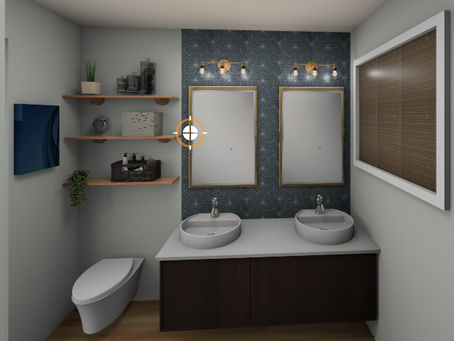 Rendering of a bathroom with before pictures