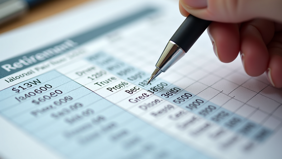 High angle view of a retirement budget spreadsheet with a pen
