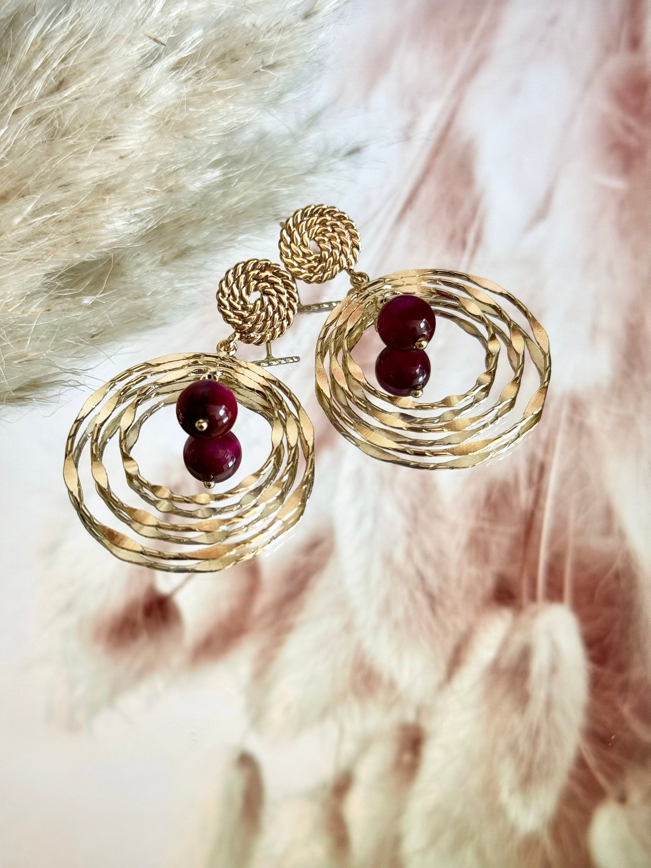 Boucles d’oreilles TIA ⬖ Oeil de tigre rose 