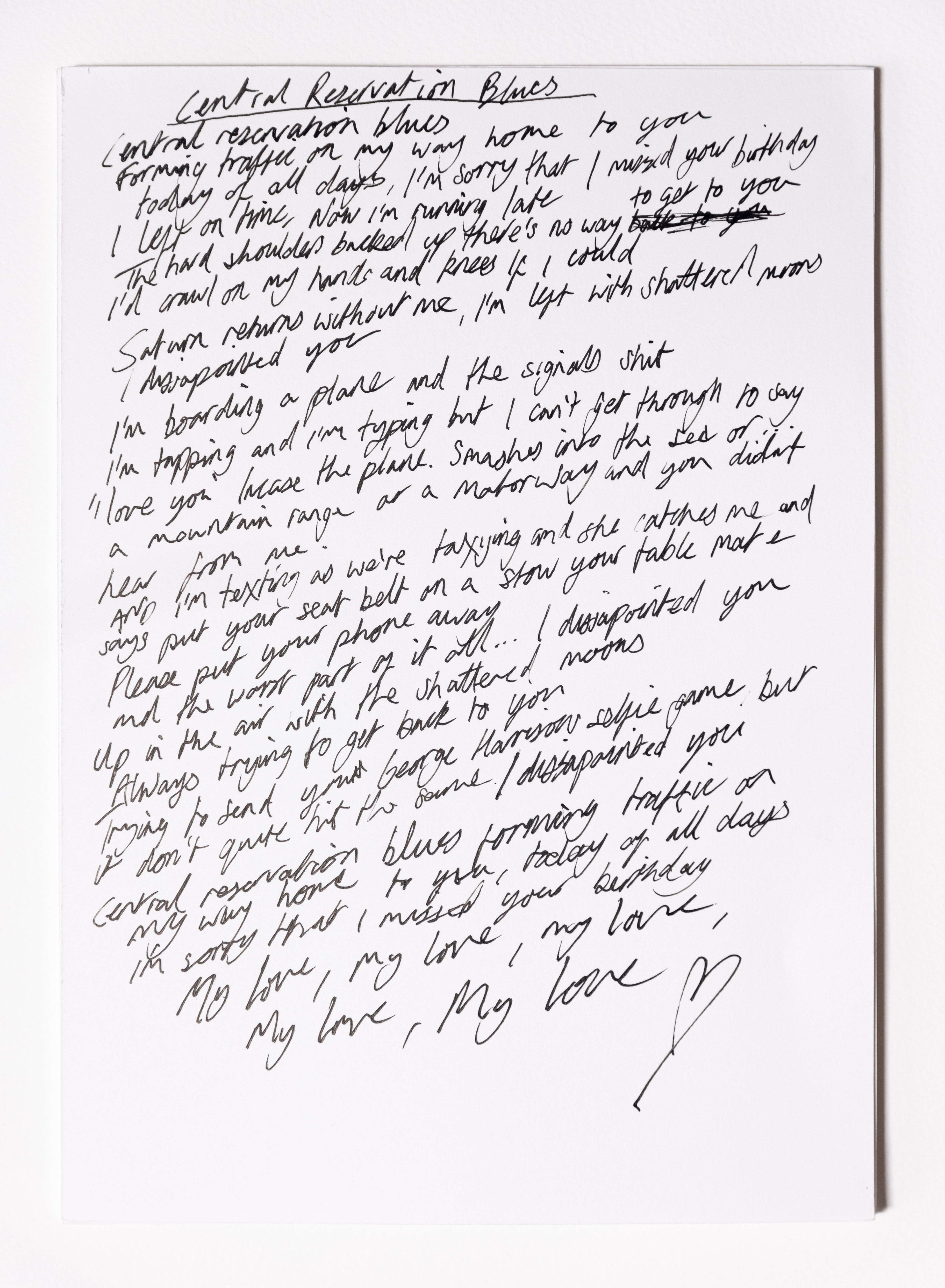 Big Truck - Original Central reservation blues hand written lyric page