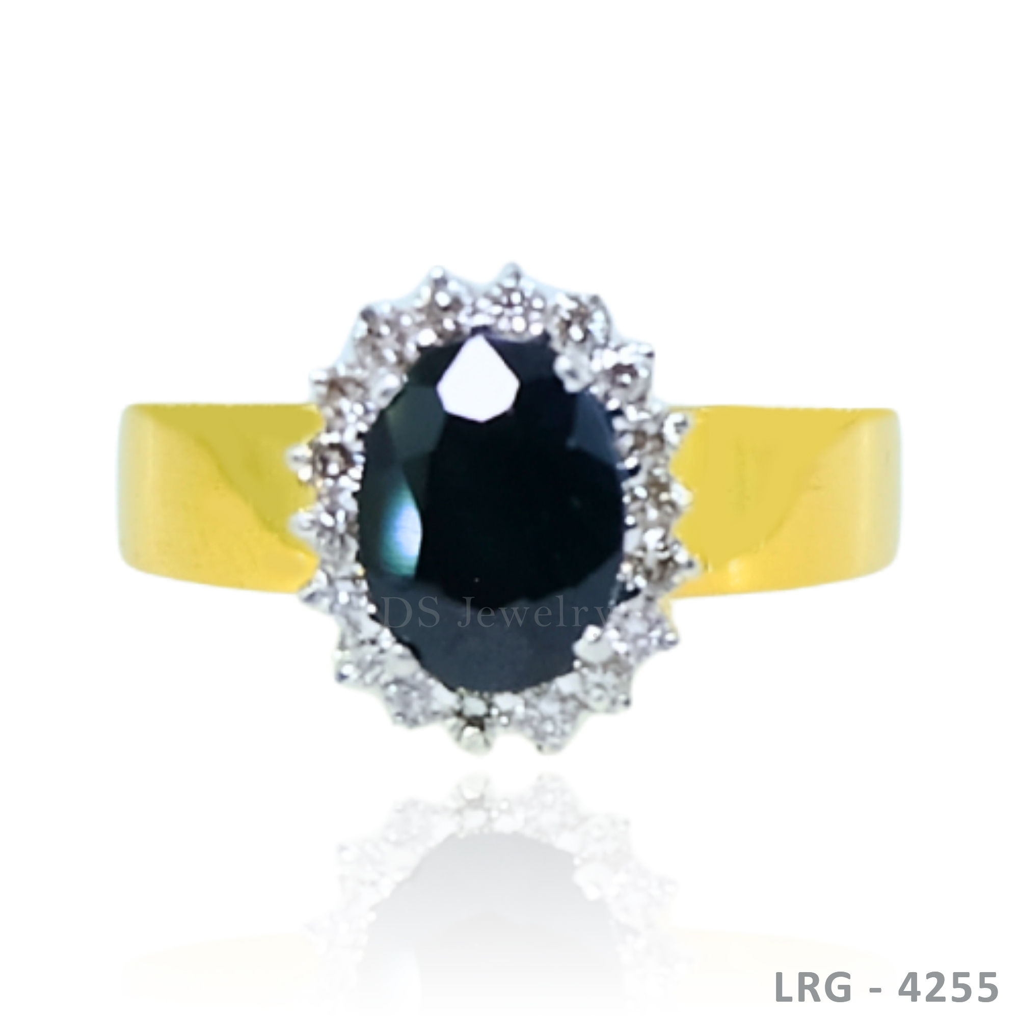 14K-YG Blue Sapphire Ligid with Diamond Ring