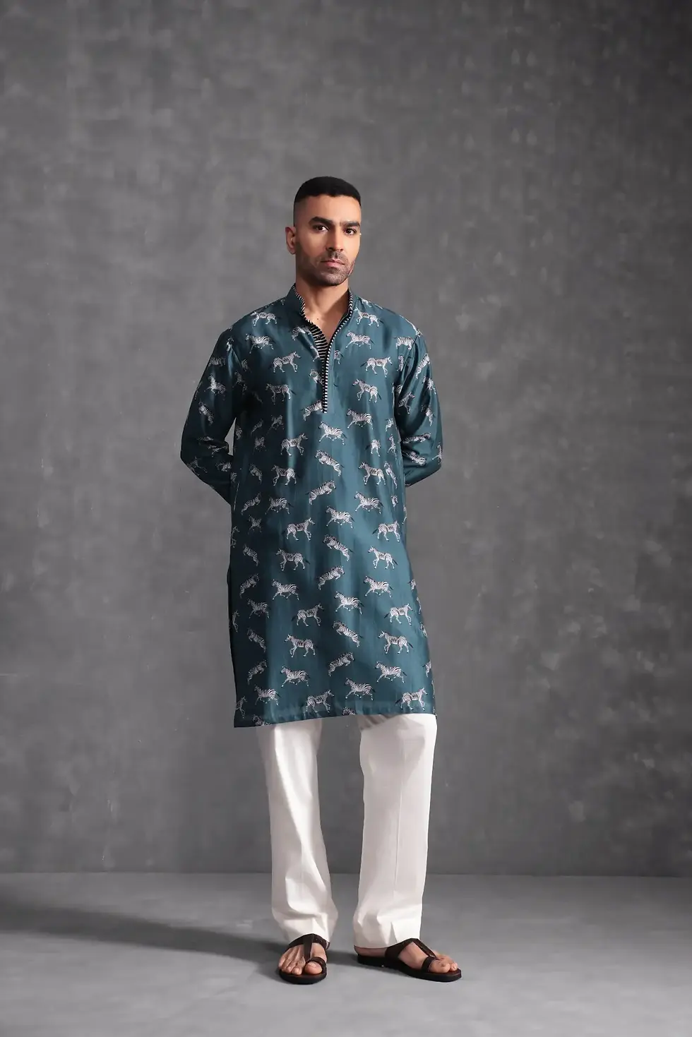 Thumbnail: Zebra-crossing Kurta (Teal)
