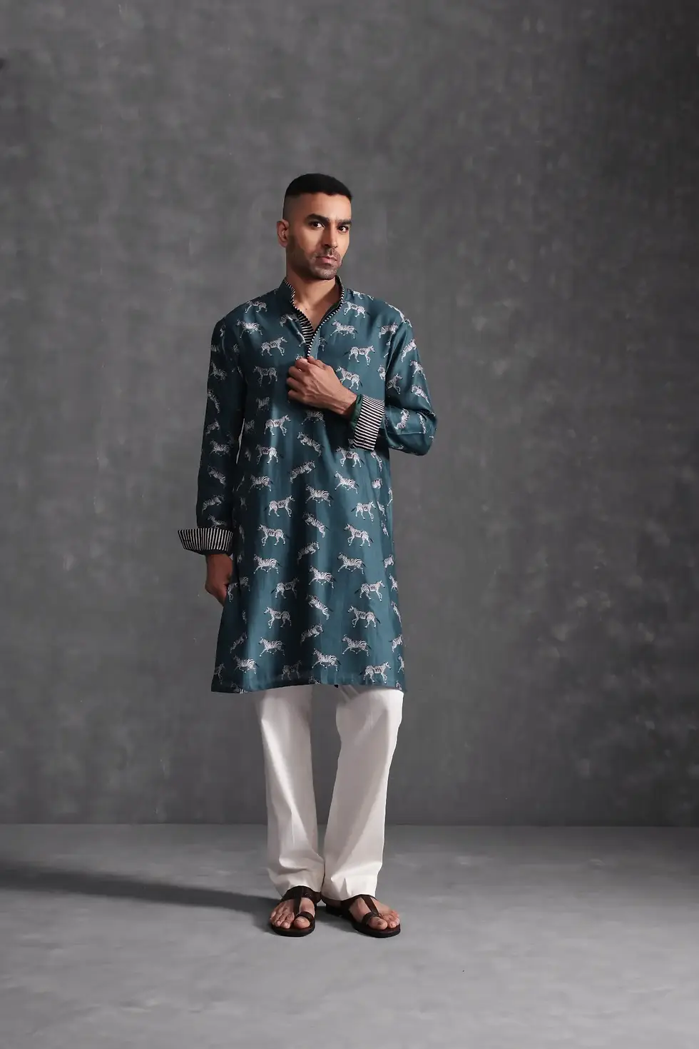 Thumbnail: Zebra-crossing Kurta (Teal)