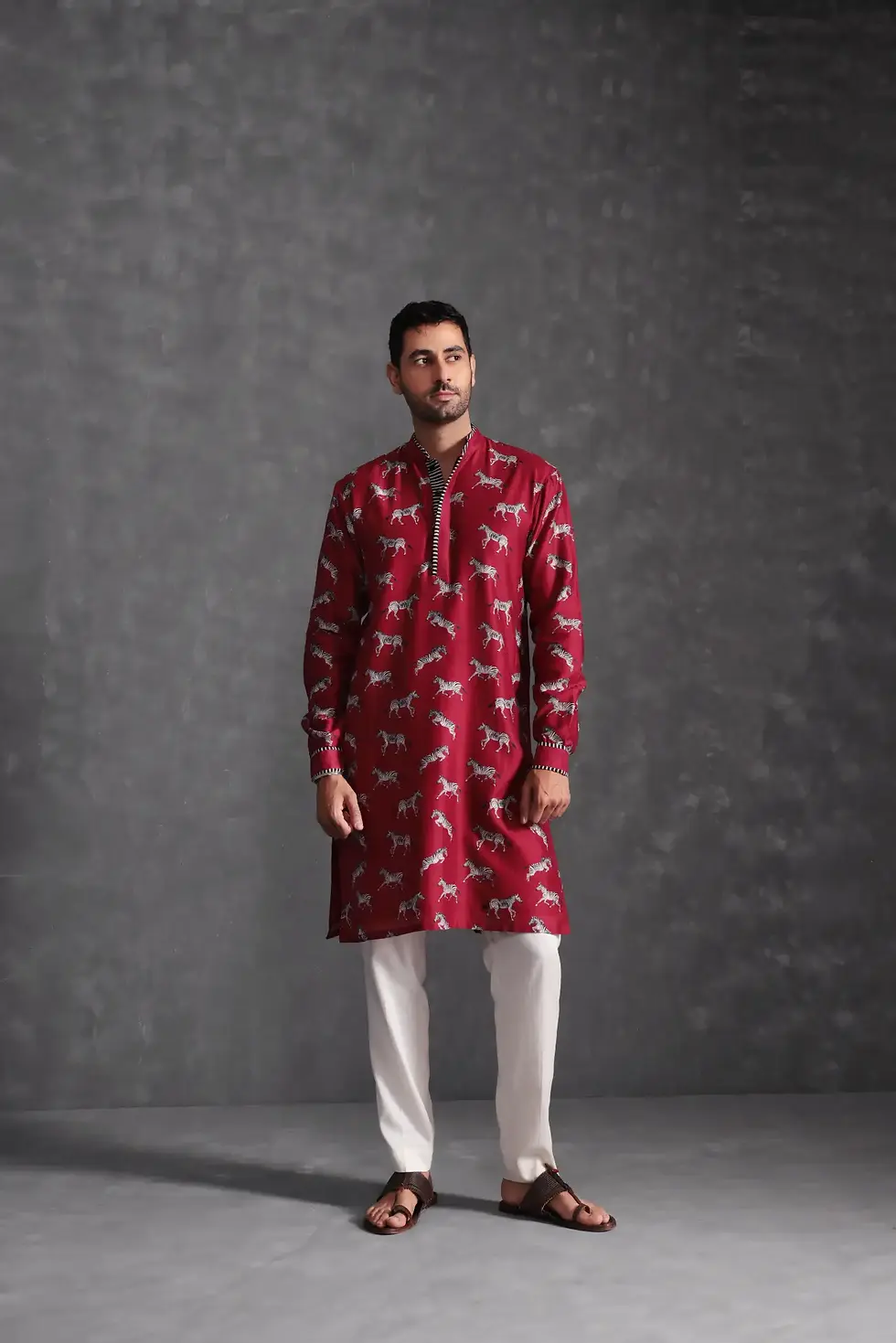Thumbnail: Zebra-crossing Kurta (Raspberry Merlot)