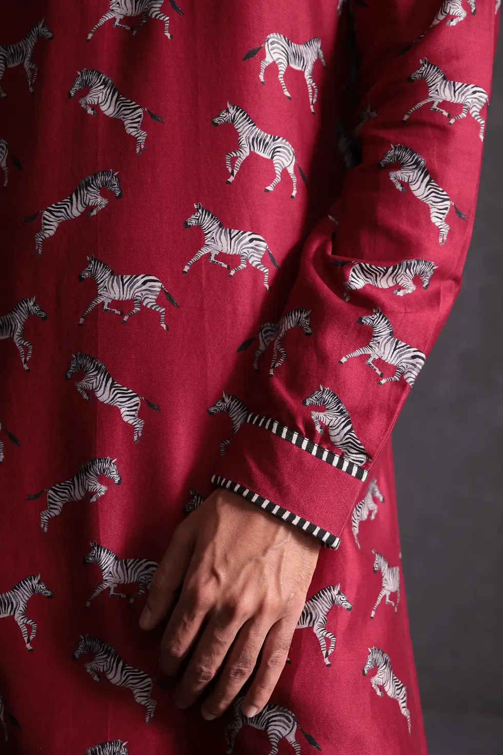 Thumbnail: Zebra-crossing Kurta (Raspberry Merlot)