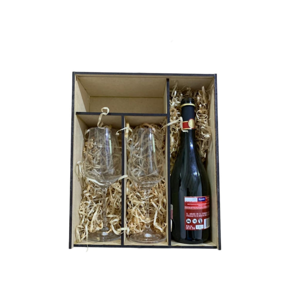 Miniatura: Caja MDF Para Botella y 2 Copas | Sin Botella | Sin Copas | Sin Viruta