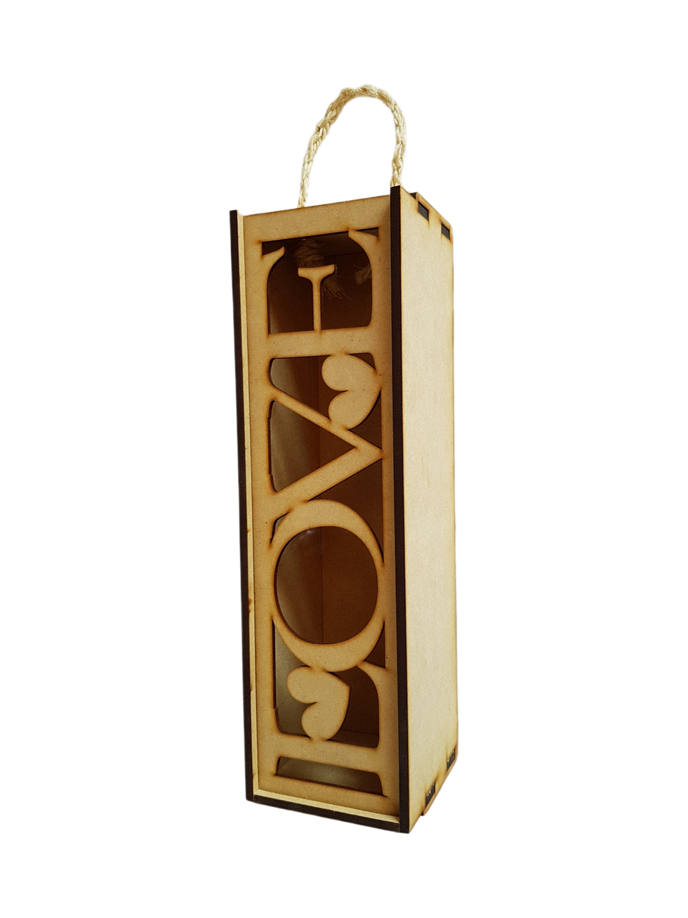 Caja MDF Para Vino Con Grabado y Letrero de Acrílico | Love | Sin Botella