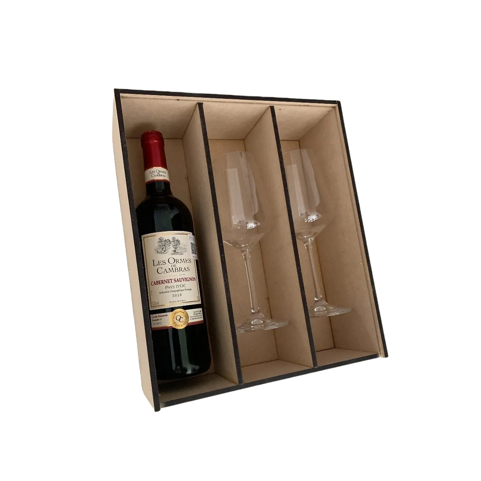 Miniatura: Caja MDF Para Vino y 2 Copas Con Grabado | Sin Botella | Sin Copas | Para Papá