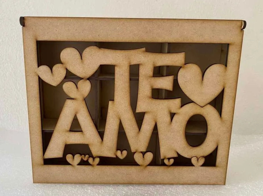 Caja Te Amo MDF 3mm con 9 Divisiones