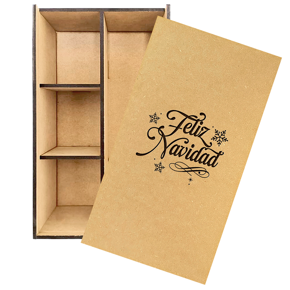 Caja Madera MDF Grabada Para Vino Con 3 Compartimentos Navidad | Sin Botella