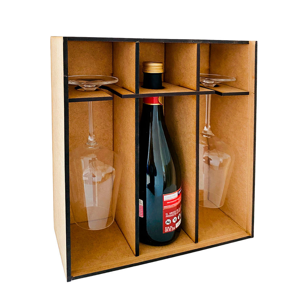 Miniatura: Caja MDF Con Soporte Para Vino y Copas Grabada | Para Los Abuelos