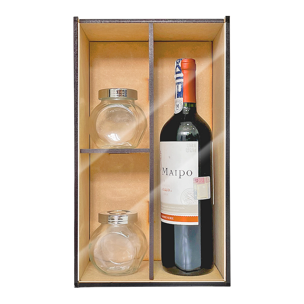 Caja MDF Para Botella de Vino y Compartimentos Tapa Acrílico | Sin Botella