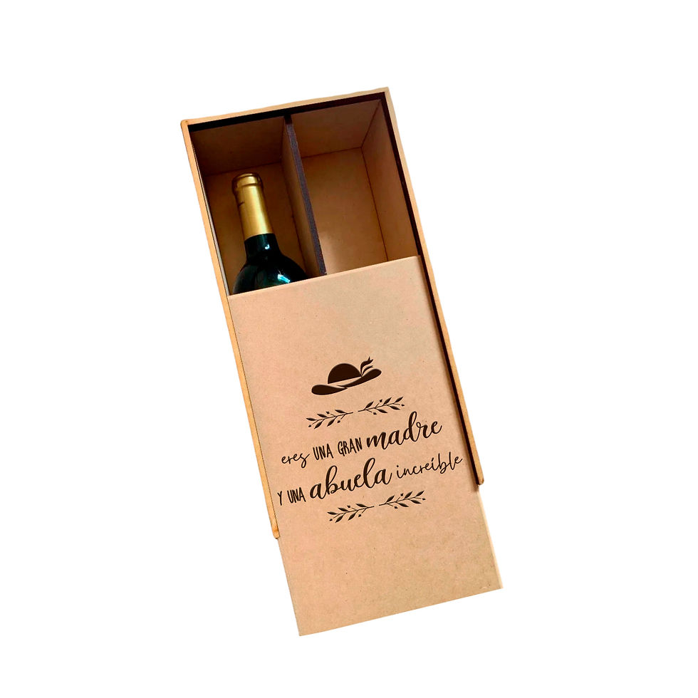 Miniatura: Caja MDF Para Botella de Vino Con Divisiones Grabada | Para Día de Los Abuelos