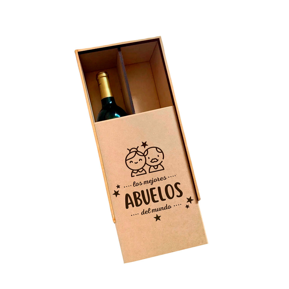 Miniatura: Caja MDF Para Botella de Vino Con Divisiones Grabada | Para Día de Los Abuelos