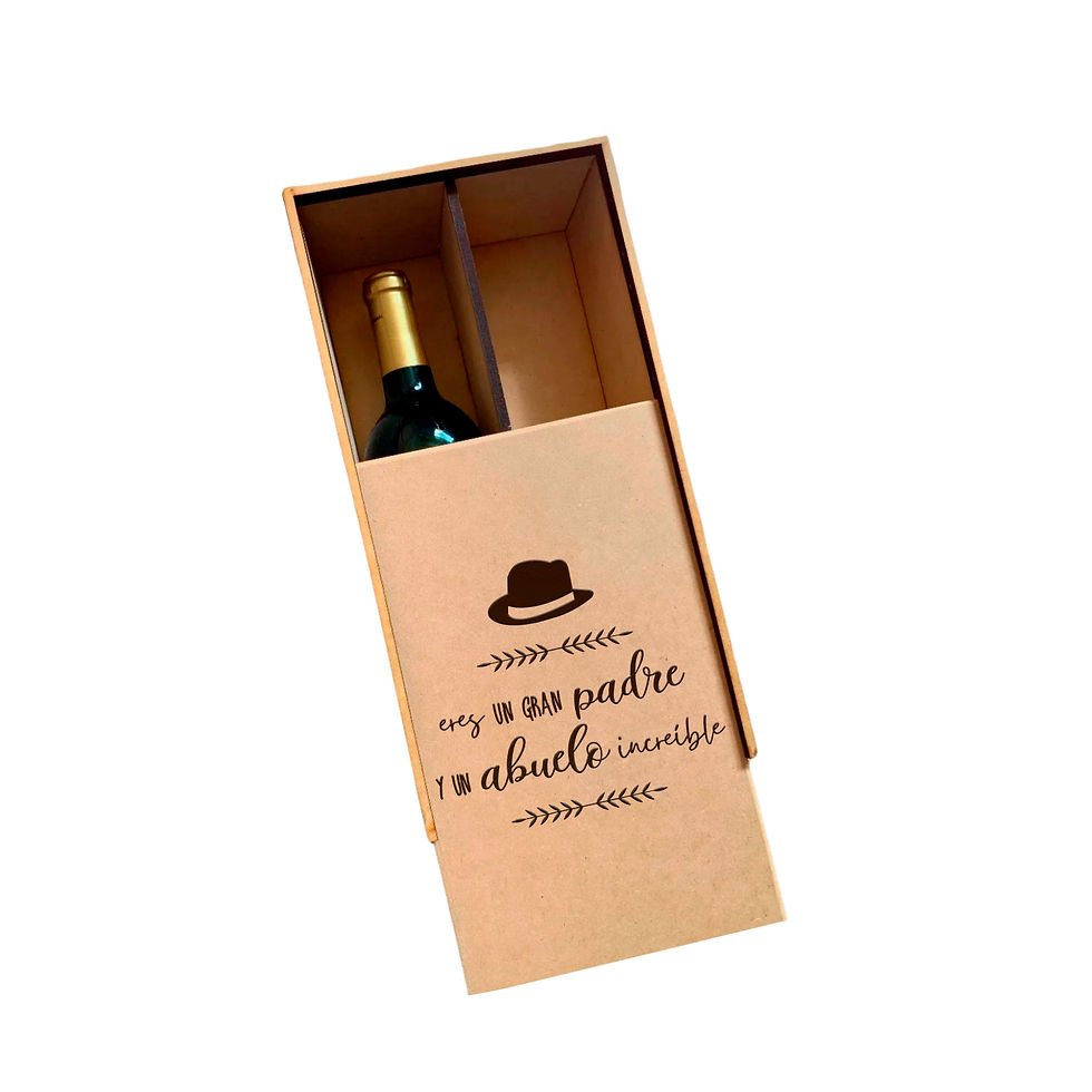 Miniatura: Caja MDF Para Botella de Vino Con Divisiones Grabada | Para Día de Los Abuelos