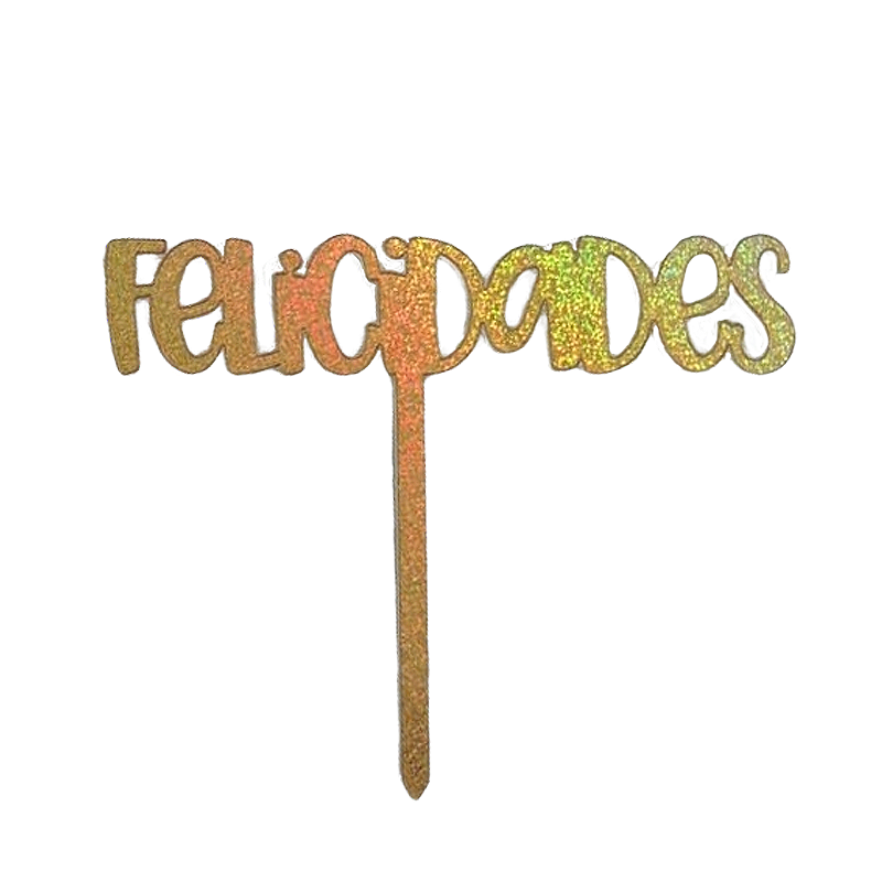 Cake Topper Felicidades | Acrílico Con Vinil Glitter | Dorado | 17x10cm