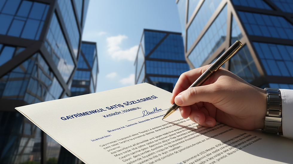 Close-up view of a real estate contract being signed in Kadıköy